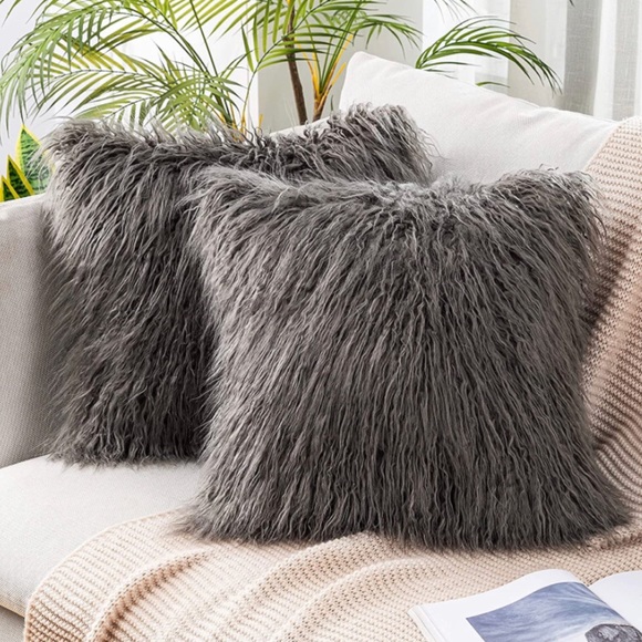 Luxury Home | Grey Mongolian Faux Fur Throw Pillow Covers - Picture 1 of 7